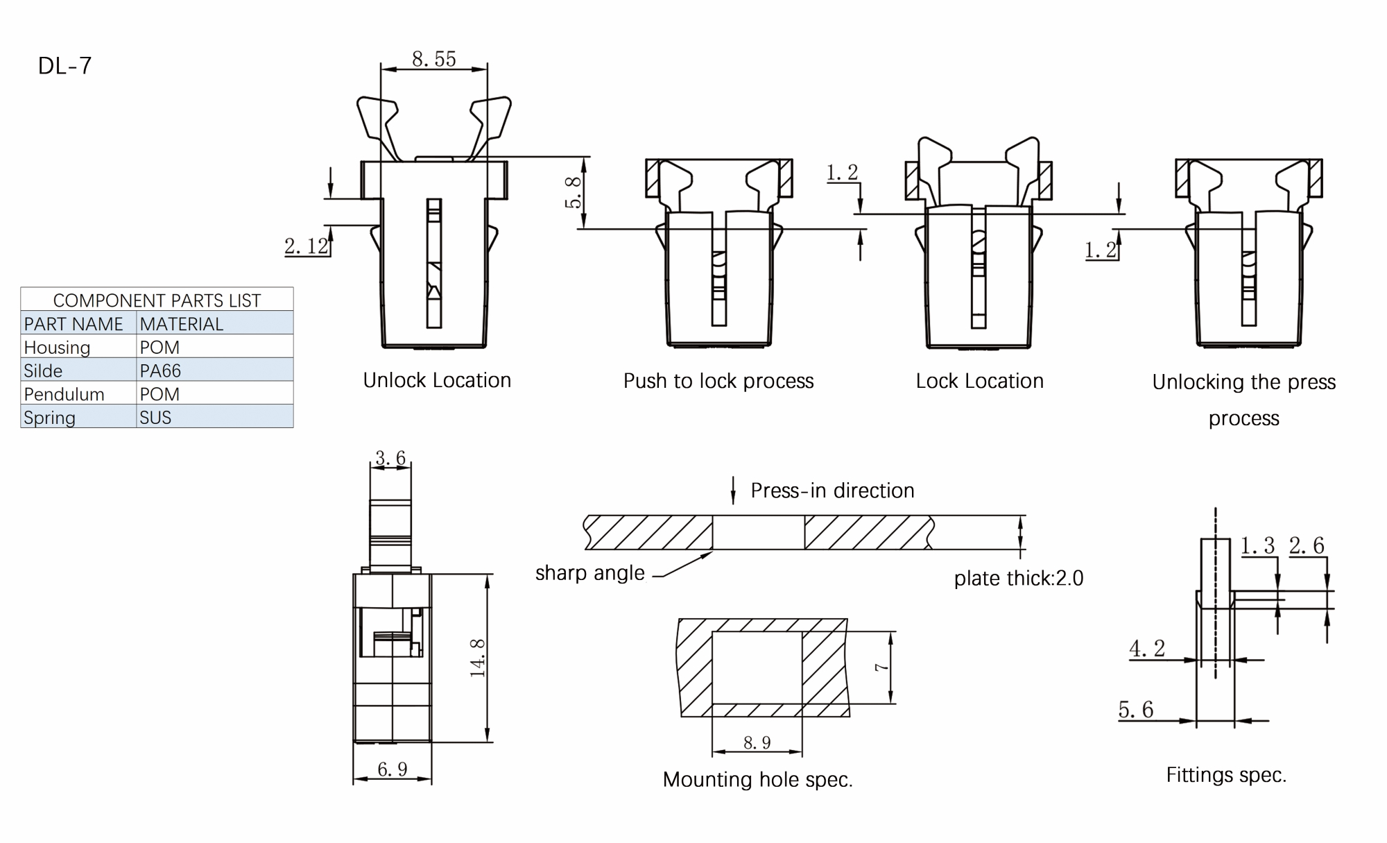 Plastic Push Latch DL-7